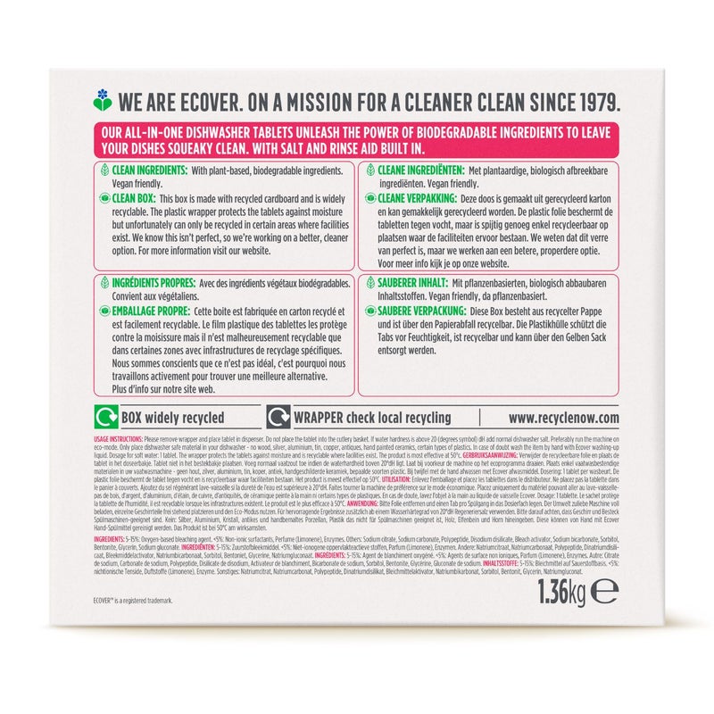 ecover Dishwasher Tablets Lemon and Mandarin Scent - 68 All in One Tablets 1.36kg - Image 2